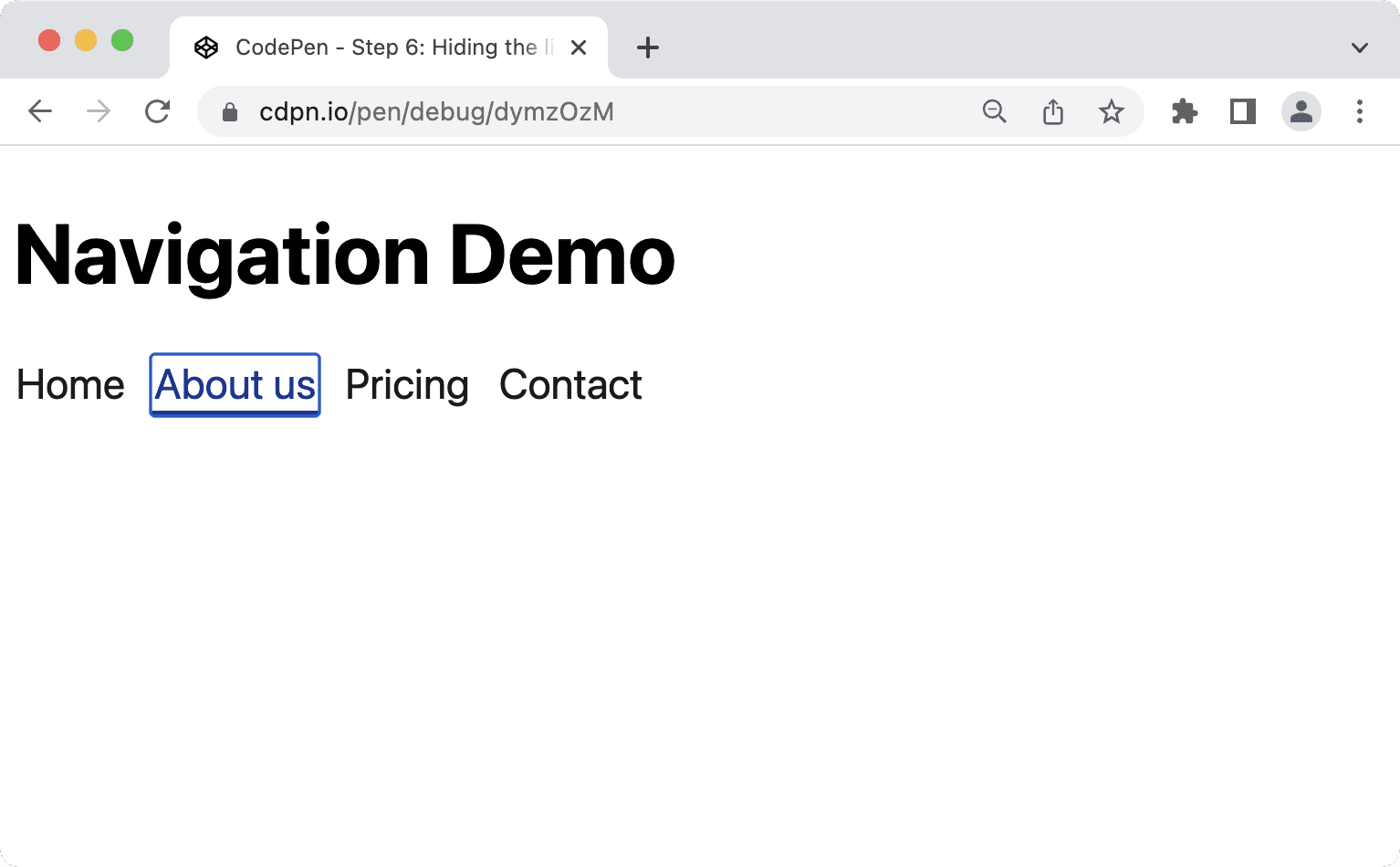 Contour bleu de 2 pixels autour d'un lien sélectionné dans Chrome 103.
